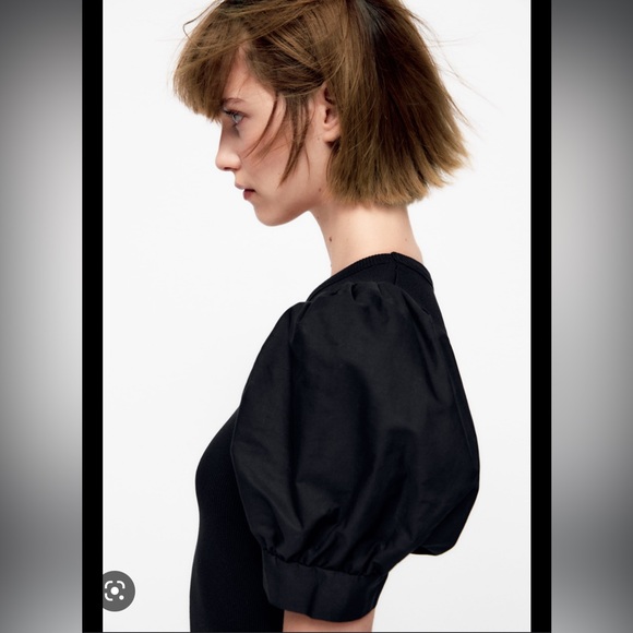 NWT- Zara Black Puff Sleeve Dress Size M - Picture 5 of 10